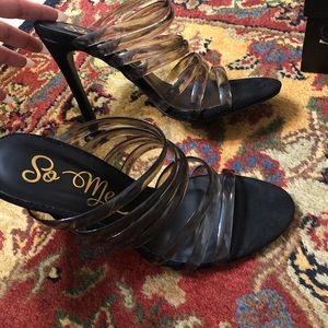 Black/clear strappy heels